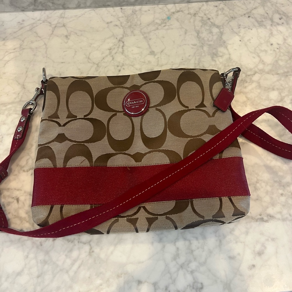 Coach Brown and Red Crossbody Bag